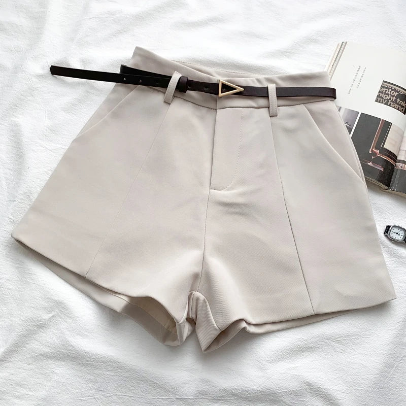 ITOOLIN Casual Women's Shorts A-line High Waist Short Chic Office Lady Shorts With Belted Vintage Female Trousers Spring Summer - 3KDyn